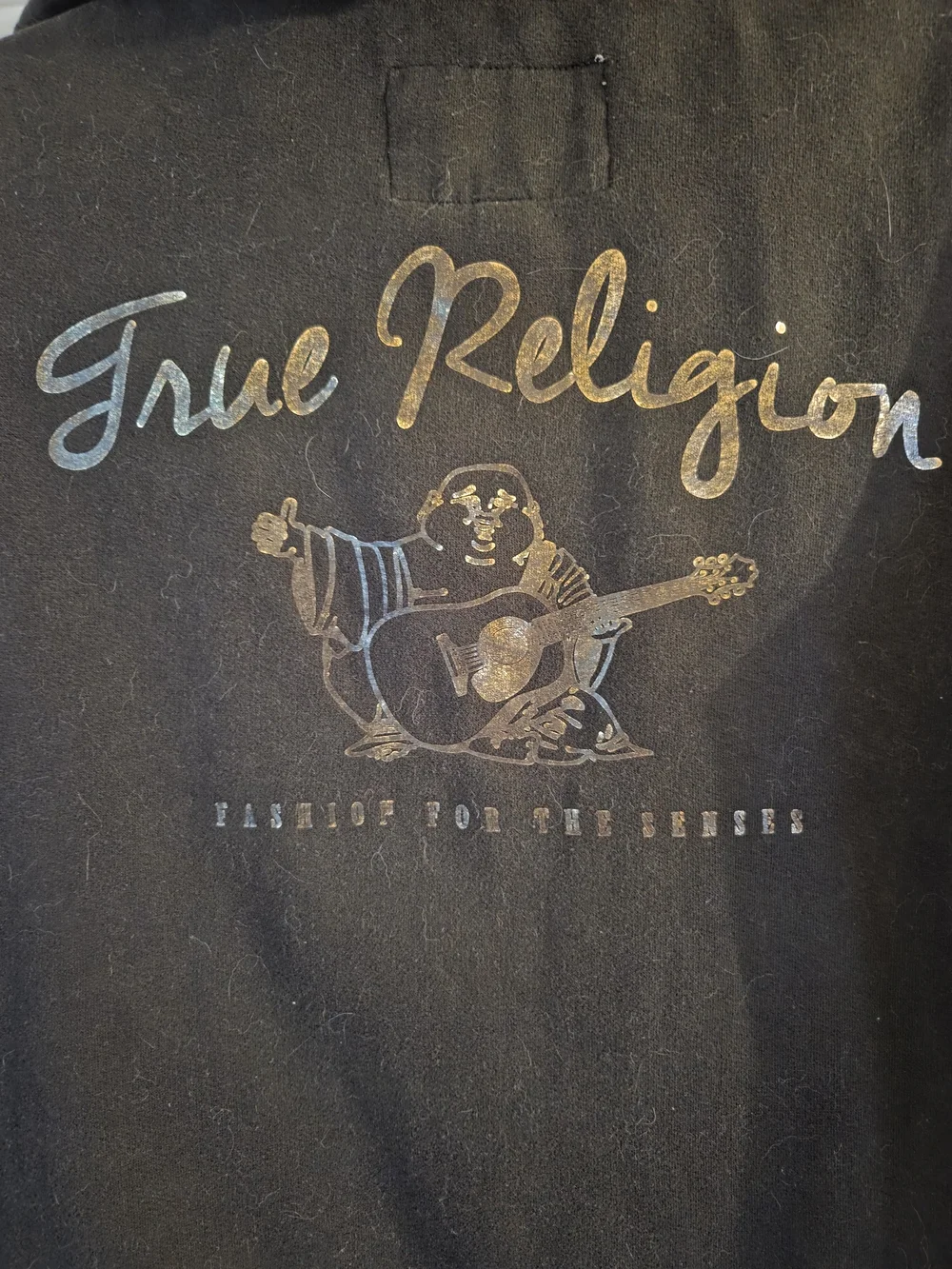 True Religion Black Zip-Up Hoodie with Gold Logo